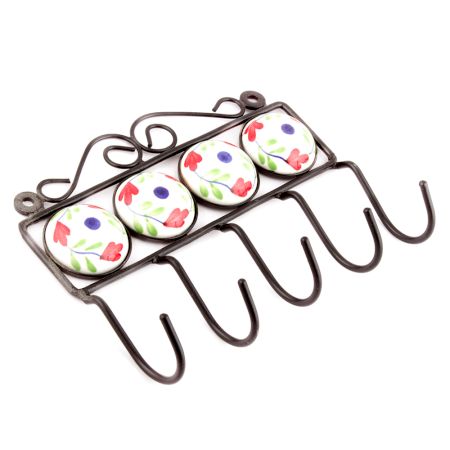 White And Red Floral Ceramic Tiles Hooks